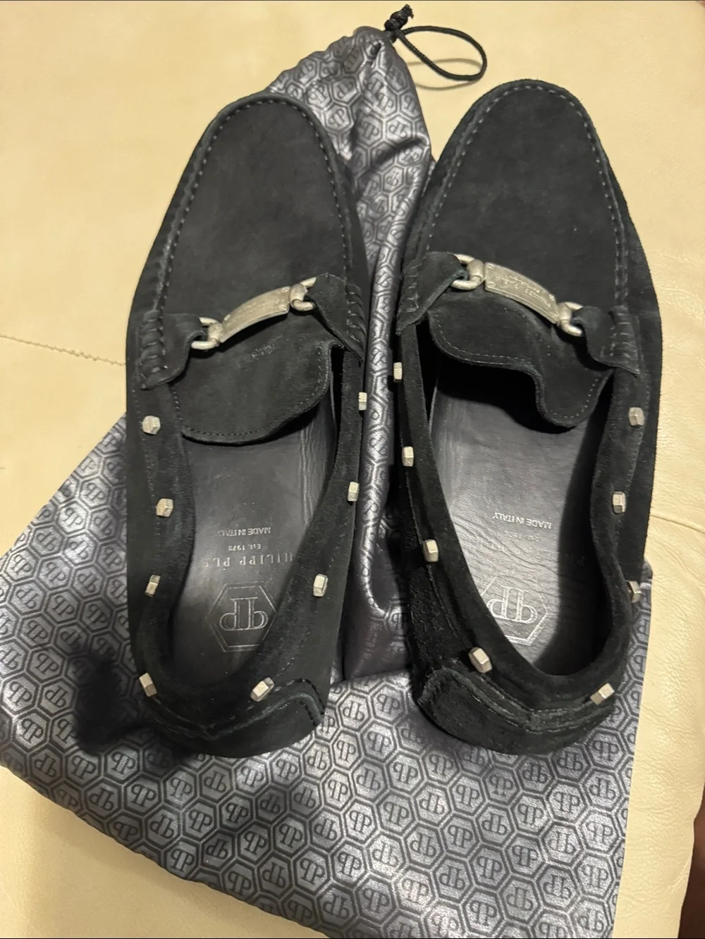 Men's Black Suede Studded Driving Loafers